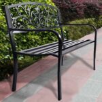 Costway Panca elegante da giardino con schienale per esterno, Panchina in ghisa con braccioli 126x60x85cm Nero - immagine 3