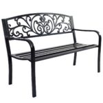 Costway Panca elegante da giardino con schienale per esterno, Panchina in ghisa con braccioli 126x60x85cm Nero - immagine 4
