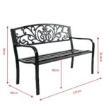 Costway Panca elegante da giardino con schienale per esterno, Panchina in ghisa con braccioli 126x60x85cm Nero - immagine 5
