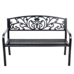 Costway Panca elegante da giardino con schienale per esterno, Panchina in ghisa con braccioli 126x60x85cm Nero