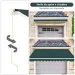 Costway Tenda da sole retrattile 3 x 2,5m, Tenda in alluminio con manovella e poliestere impermeabile Verde - immagine 7