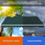 Costway Tenda da sole retrattile 3 x 2,5m, Tenda in alluminio con manovella e poliestere impermeabile Verde - immagine 8