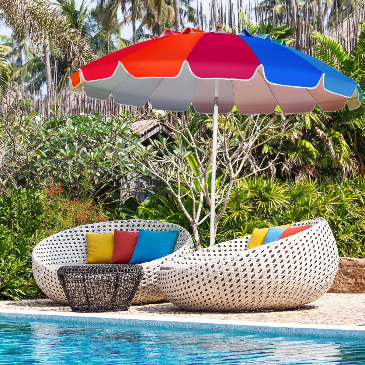 Costway Ombrellone 2,43m da spiaggia con protezione solare UPF50+ inclinato, Ombrellone portatile da esterno Colorato - immagine 2
