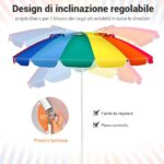 Costway Ombrellone 2,43m da spiaggia con protezione solare UPF50+ inclinato, Ombrellone portatile da esterno Colorato - immagine 7