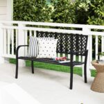 Costway Panchina da giardino per 2 persone con schienale traforato e seduta a doghe, Sedia in metallo lunga 127cm Nero - immagine 2
