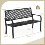 Costway Panchina da giardino per 2 persone con schienale traforato e seduta a doghe, Sedia in metallo lunga 127cm Nero - immagine 6