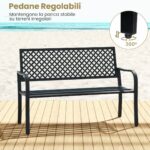 Costway Panchina da giardino per 2 persone con schienale traforato e seduta a doghe, Sedia in metallo lunga 127cm Nero - immagine 9
