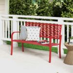 Costway Panchina da giardino per 2 persone con schienale traforato e seduta a doghe, Sedia in metallo lunga 127cm Rosso - immagine 2