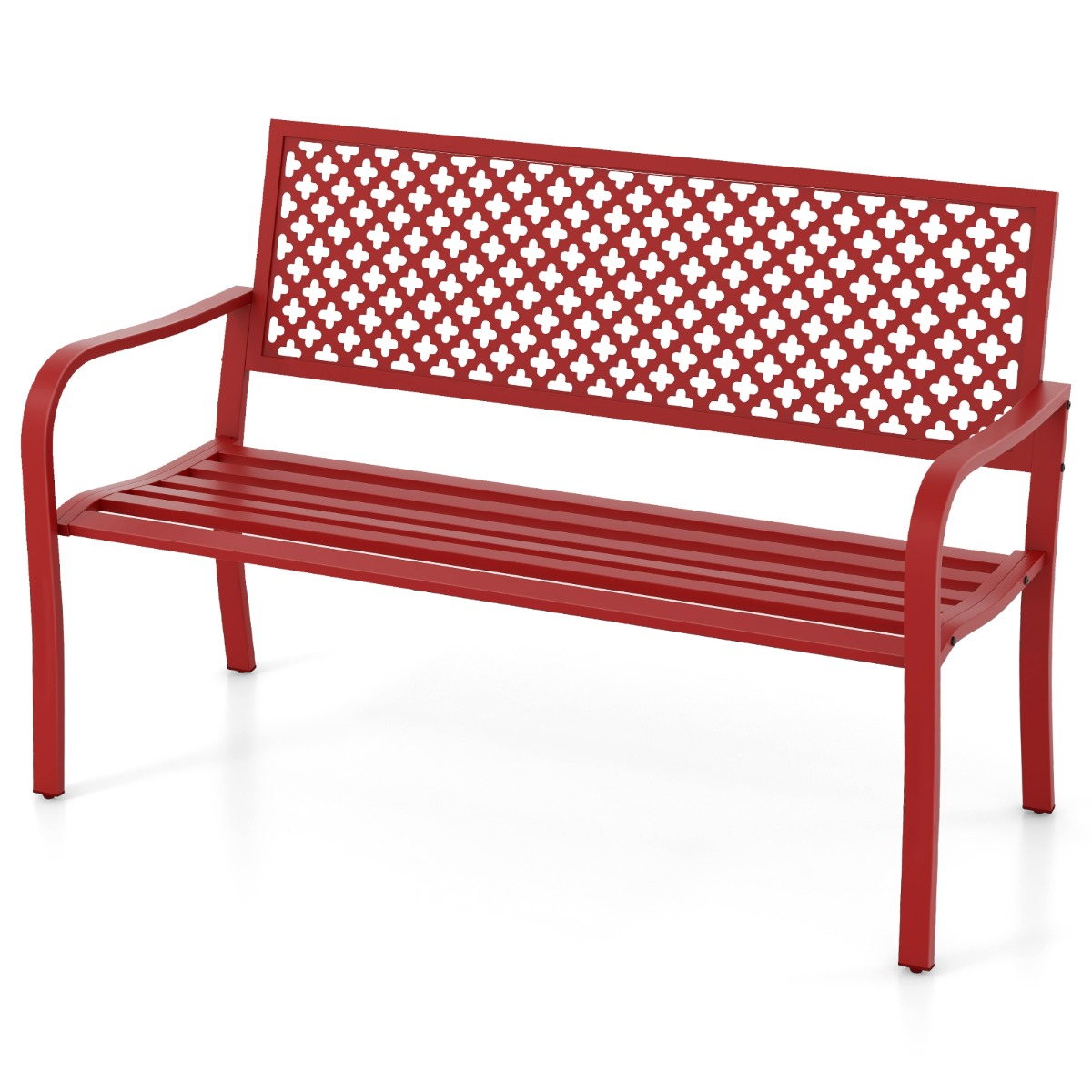 panchina_da_giardino-np11867re-_5__1.jpg Costway Panchina da giardino per 2 persone con schienale traforato e seduta a doghe, Sedia in metallo lunga 127cm Rosso - immagine 1