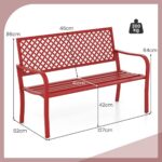 Costway Panchina da giardino per 2 persone con schienale traforato e seduta a doghe, Sedia in metallo lunga 127cm Rosso - immagine 6