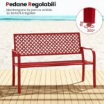 Costway Panchina da giardino per 2 persone con schienale traforato e seduta a doghe, Sedia in metallo lunga 127cm Rosso - immagine 9