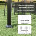 Costway Pergola da esterno 310x310cm con tettoia retrattile colonne metalliche extra-resistenti, Padiglione parasole Grigio - immagine 10