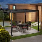 Costway Pergola da esterno 310x310cm con tettoia retrattile colonne metalliche extra-resistenti, Padiglione parasole Grigio - immagine 3