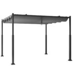 Costway Pergola da esterno 310x310cm con tettoia retrattile colonne metalliche extra-resistenti, Padiglione parasole Grigio