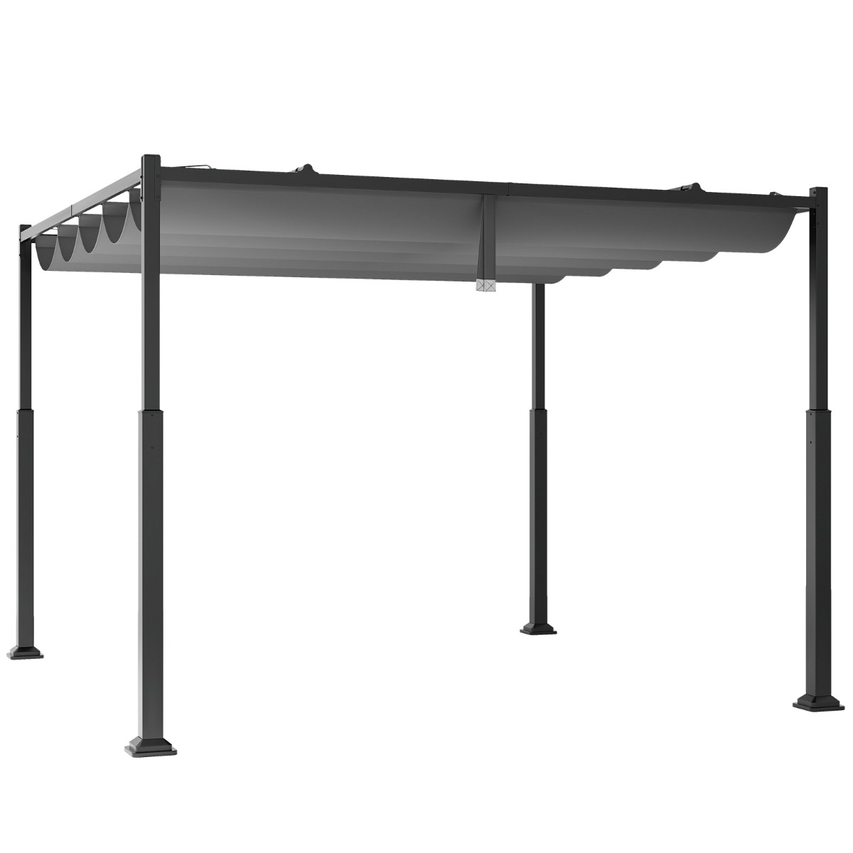 pergola_da_esterno-np11860gr-_4_.jpg Costway Pergola da esterno 310x310cm con tettoia retrattile colonne metalliche extra-resistenti, Padiglione parasole Grigio - immagine 1