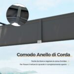 Costway Pergola da esterno 310x310cm con tettoia retrattile colonne metalliche extra-resistenti, Padiglione parasole Grigio - immagine 7