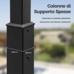 Costway Pergola da esterno 310x310cm con tettoia retrattile colonne metalliche extra-resistenti, Padiglione parasole Grigio - immagine 9