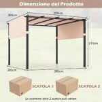 Costway Pergola piatta da 305x305cm con tetto retrattile, Gazebo grill da esterno con 2 coperture parasole a rullo Beige - immagine 6
