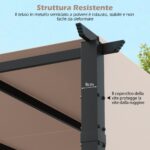 Costway Pergola piatta da 305x305cm con tetto retrattile, Gazebo grill da esterno con 2 coperture parasole a rullo Beige - immagine 7