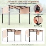 Costway Pergola piatta da 305x305cm con tetto retrattile, Gazebo grill da esterno con 2 coperture parasole a rullo Beige - immagine 10
