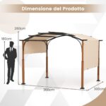 Pergola Costway 300 × 360 cm con telo retrattile beige - immagine 6