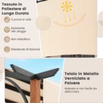 Pergola Costway 300 × 360 cm con telo retrattile beige - immagine 8