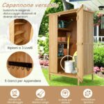 Costway Ripostiglio da giardino in legno di abete con tetto in asfalto e 3 ripiani, Organizer per attrezzi da esterno per giardino Naturale - immagine 6