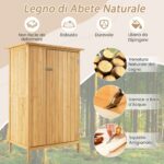 Costway Ripostiglio da giardino in legno di abete con tetto in asfalto e 3 ripiani, Organizer per attrezzi da esterno per giardino Naturale - immagine 8