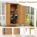 Costway Ripostiglio da giardino in legno di abete con tetto in asfalto e 3 ripiani, Organizer per attrezzi da esterno per giardino Naturale - immagine 9