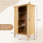 Costway Ripostiglio da giardino in legno di abete con tetto in asfalto e 3 ripiani, Organizer per attrezzi da esterno per giardino Naturale - immagine 5