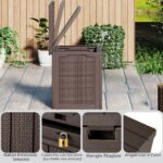 Costway Contenitore per terrazza da 25 galloni con coperchio bloccabile e tessitura in vimini, Scatola di stoccaggio da esterno Marrone - immagine 6
