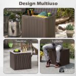 Costway Contenitore per terrazza da 25 galloni con coperchio bloccabile e tessitura in vimini, Scatola di stoccaggio da esterno Marrone - immagine 7
