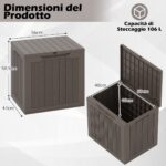 Costway Contenitore per terrazza da 25 galloni con coperchio bloccabile e tessitura in vimini, Scatola di stoccaggio da esterno Marrone - immagine 4