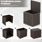 Costway Contenitore per terrazza da 25 galloni con coperchio bloccabile e tessitura in vimini, Scatola di stoccaggio da esterno Marrone - immagine 5