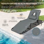 Costway Sedia pieghevole con foro per il viso cuscini rimovibili schienale regolabile in 5 livelli, Sedia a sdraio Grigio - immagine 6