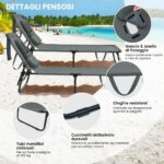 Costway Sedia pieghevole con foro per il viso cuscini rimovibili schienale regolabile in 5 livelli, Sedia a sdraio Grigio - immagine 7