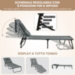 Costway Sedia pieghevole con foro per il viso cuscini rimovibili schienale regolabile in 5 livelli, Sedia a sdraio Grigio - immagine 8