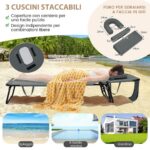 Costway Sedia pieghevole con foro per il viso cuscini rimovibili schienale regolabile in 5 livelli, Sedia a sdraio Grigio - immagine 9