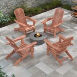 Costway Sedia pieghevole con schienale alto ampi braccioli carico di 180kg, Sedia adirondack da soggiorno in legno Marrone - immagine 3