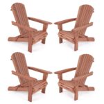 Costway Sedia pieghevole con schienale alto ampi braccioli carico di 180kg, Sedia adirondack da soggiorno in legno Marrone - immagine 4