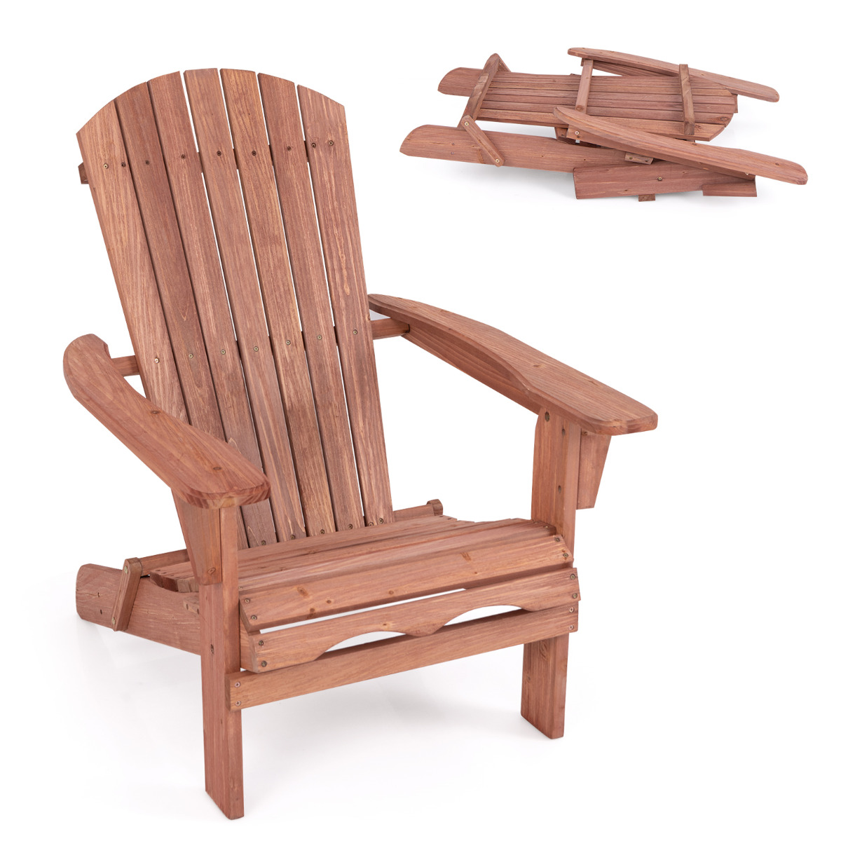 sedia_pieghevole-np11799yw-1-_4__1.jpg Costway Sedia pieghevole con schienale alto ampi braccioli carico di 180kg, Sedia adirondack da soggiorno in legno Marrone - immagine 1