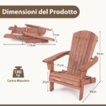 Costway Sedia pieghevole con schienale alto ampi braccioli carico di 180kg, Sedia adirondack da soggiorno in legno Marrone - immagine 5