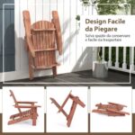 Costway Sedia pieghevole con schienale alto ampi braccioli carico di 180kg, Sedia adirondack da soggiorno in legno Marrone - immagine 7
