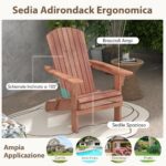 Costway Sedia pieghevole con schienale alto ampi braccioli carico di 180kg, Sedia adirondack da soggiorno in legno Marrone - immagine 8