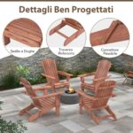 Costway Sedia pieghevole con schienale alto ampi braccioli carico di 180kg, Sedia adirondack da soggiorno in legno Marrone - immagine 9