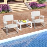 Costway Sedile da barca portatile con seduta imbottita comodi braccioli piedini antiscivolo, Sedia da spiaggia in alluminio Bianco - immagine 2