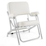 Costway Sedile da barca portatile con seduta imbottita comodi braccioli piedini antiscivolo, Sedia da spiaggia in alluminio Bianco