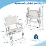 Costway Sedile da barca portatile con seduta imbottita comodi braccioli piedini antiscivolo, Sedia da spiaggia in alluminio Bianco - immagine 5