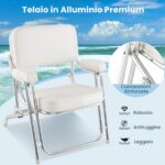 Costway Sedile da barca portatile con seduta imbottita comodi braccioli piedini antiscivolo, Sedia da spiaggia in alluminio Bianco - immagine 6