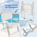 Costway Sedile da barca portatile con seduta imbottita comodi braccioli piedini antiscivolo, Sedia da spiaggia in alluminio Bianco - immagine 8